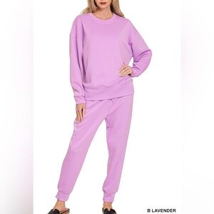 Zenana Lavender Scuba Sweatshirt and Joggers Set